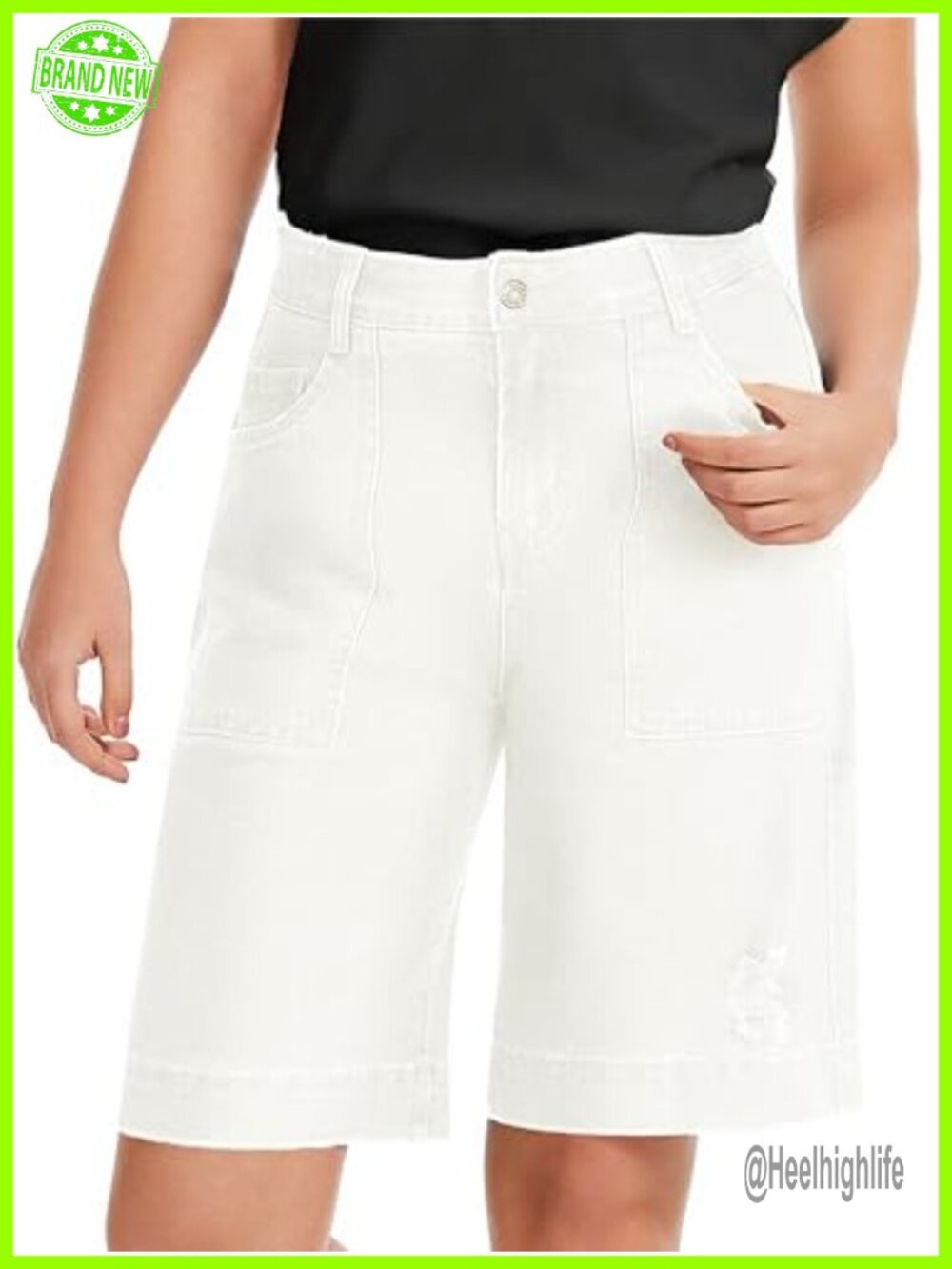 High Waisted Baggy Bermuda Jean Shorts Distressed Knee Length Jorts